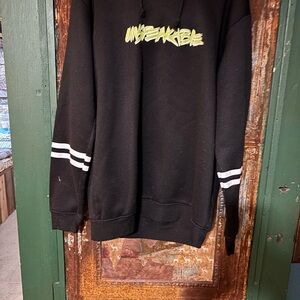 Black Hoodie with 'UNSPEAKABLE' Neon Script and White Sleeve Stripes
